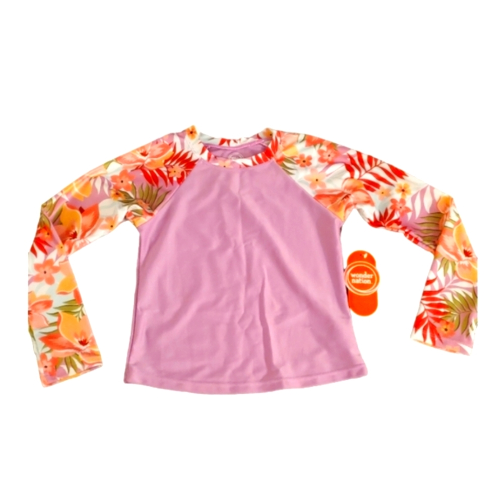 Wonder Nation lilac floral long sleeve rash guard S 6-6x NWT